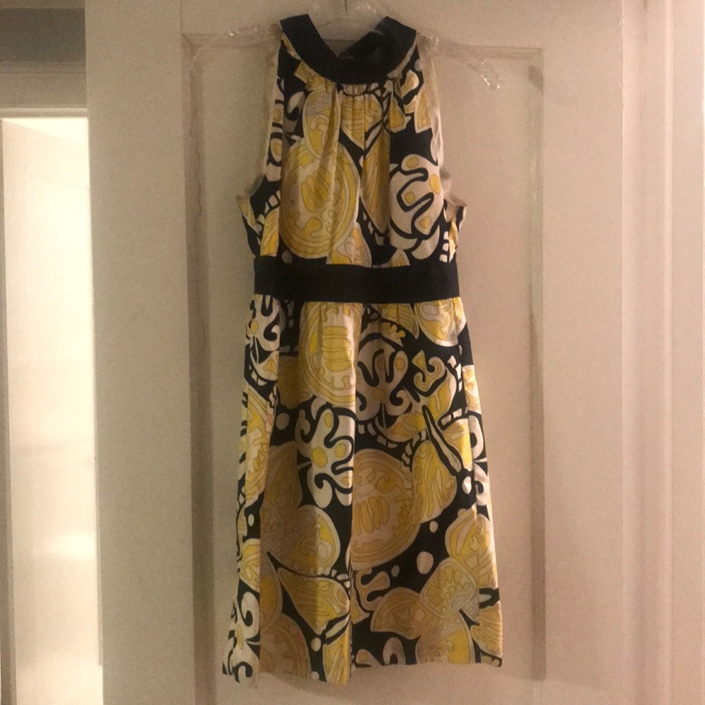 Milly silk black, yellow, and white dress